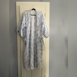 Vintage Anokhi Pink and Blue Floral Cotton Robe One Size